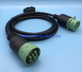 Green Deutsch 9-Pin J1939 Female to Right Angle OBD2 OBDII Female and J1939 Male Splitter Y Cable