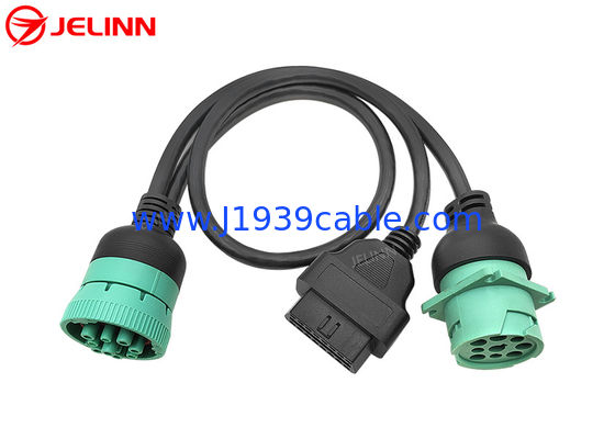 J1939 9 Pin to OBD 2 OBD2 16 Pin Splitter Y Cable 9Pin Spliter Wire Harness for Truck GPS