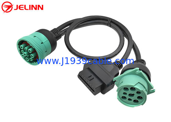 J1939 9 Pin to OBD 2 OBD2 16 Pin Splitter Y Cable 9Pin Spliter Wire Harness for Truck GPS