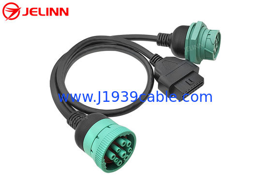 J1939 9 Pin 9pin Threaded Connector to OBD 2 OBDII 16 Pin 16pin Splitter Y Cable
